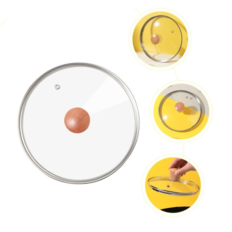 GLEAVI Toughened Glass Pot Lid with Wood Knob Kitchen Cover