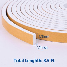 Self Adhesive Foam Tape Weatherstrip 1/2in x 1/4in x 8.5Ft High Density Foam Insulation Strips Foam Seal Weather Stripping with Strong Adhesive for Door and Window Sound Isolation Soundproofing
