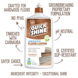 Quick Shine Hardwood Floor Luster-Polish 27oz-6pk | Plant-Derived w/Carnauba | Safer Choice, No PFAS, pH Neutral | Ready to Use Formula w/Anti-Slip Technology | Simply Squirt & Spread | Made in USA