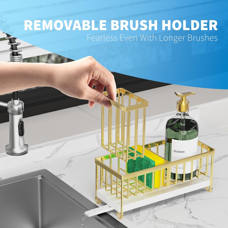 Cisily Gold Sponge Holder for Kitchen Sink, Sink Caddy Organizer