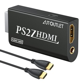 AUTOUTLET PS2 to HDMI Converter, PS2 to HDMI Adapter Converter PS2 to HDMI Converter with 3.5 mm Headphone Audio Socket and 1.5 m HDMI Cable, for PS2 HDTV HDMI Monitor