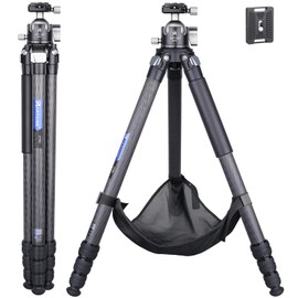 Compact Carbon Camera Tripod with 46mm Ball Low Profile Tripod Head 28.5mm Max Leg Tube Stable Lightweight Carbon Fiber Travel Stand with Arca Swiss Ball Head and Stone Bag Max Load 44.1lb/20kg