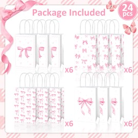 Yiaoyinnz 24Pcs Pink Bow Party Favor Bags Bow themed Goodie Bags Candy Bag for Birthday Party Decoration Coquette Gift Treat Bag with Handles for Bachelorette Engagement Baby Bridal Shower Supplies
