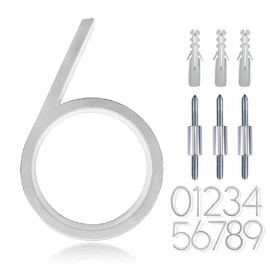 5" Zinc Alloy Floating House Number, Metal Modern House Numbers, Garden Door Mailbox Number Sign with Nail Kit, Coated Glossy Silver, Durable Visibility Signage,6