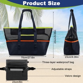 AYSYR Strandtasche Mesh Groß mit Swim Bag Abdichtung,Badetasche für Fitnessstudio,Beach Bag für Reisen Einkaufen und Alltag,Schwimmtasche Damen Großes Fassungsvermögen mit Wasserdichter Handytasche