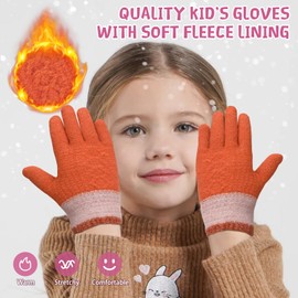 Becellen 2 Pairs Children's Knitted Gloves, Full Finger Elastic Gloves, Warm Magic Gloves for Boys and Girls, Red, Purple