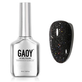GAOY Black Reflective Glitter Gel Nail Polish, 16ml Flash Holographic Soak Off Gel Polish, UV Light Cure for Nail Art DIY at Home, 2910 Space Glitter