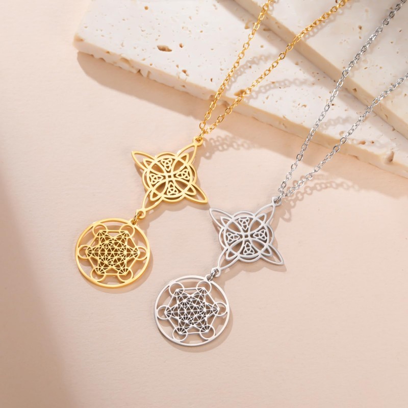 TEAMER Metatron Cube Witch Knot Pendant Necklace Double Amulet Protection