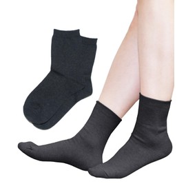 Chica Hurra Women's Socks, Crew Length, Made in Japan, 9.1 - 9.8 inches (23 - 25 cm), Set of 2, Organic Cotton, charcoal gray, 23.0-25.0 cm