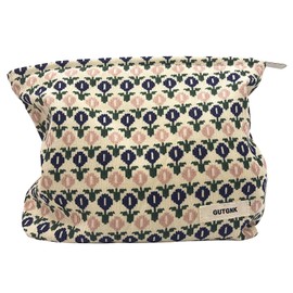 GUTGNK Corduroy Ladies Cosmetic Bag, Large Capacity Canvas Cosmetic Bag Travel Toiletry Bag Accessories Organizer, Small Blue Flowers