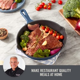 DASH Zakarian 7.5" Nonstick Cast Iron Skillet with Pour Spouts for Searing, Baking, Grilling, Roasting and More - Blue