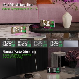 KOSUMOSU Pink Digital Clock 6.7in Desk Clock with Dual Alarm Clock, Dimming, 12/24h, Date, Day of Week, Temp, Digital LED Clock, Alarm Clock for Table, Digital Calendar Table Clocks for Bedrooms