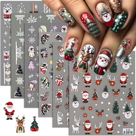 6 Sheets Christmas Nail Art Stickers Snowflake Nail Decals 5D Embossed Self-Adhesive Santa Claus Elk Penguin Bear Xmas Tree Nail Supplies for Women Christmas Nail Art Decoration Winter Pegatinas Uñas