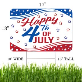 Large 4th of July Yard Sign Home Decor Lawn Decoration With Stakes Independence Day Fourth of July USA Flag 17x13 Inches (White)