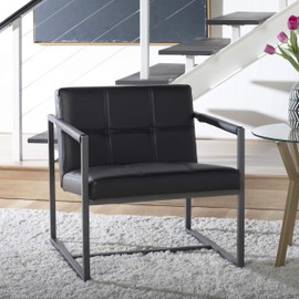 Studio Designs Home Modern Accent Chair Camber Mid-Century, Pewter Grey Metal Frame & Black Bonded Leather