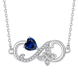 Lwsary Infinity Butterfly Necklace 925 Sterling Silver Heart Sapphire Pendant Necklace September Birthstone Jewelry for Women