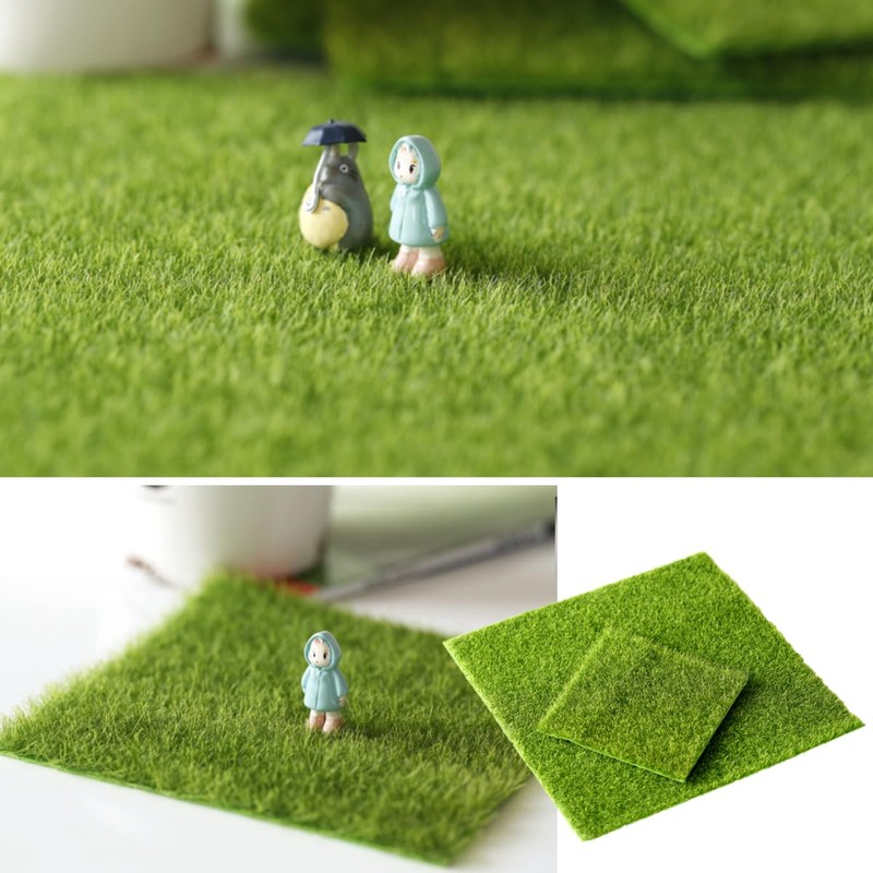 KARLOR Artificial Grass Set with Miniature Fences, Green, Garden Decor,