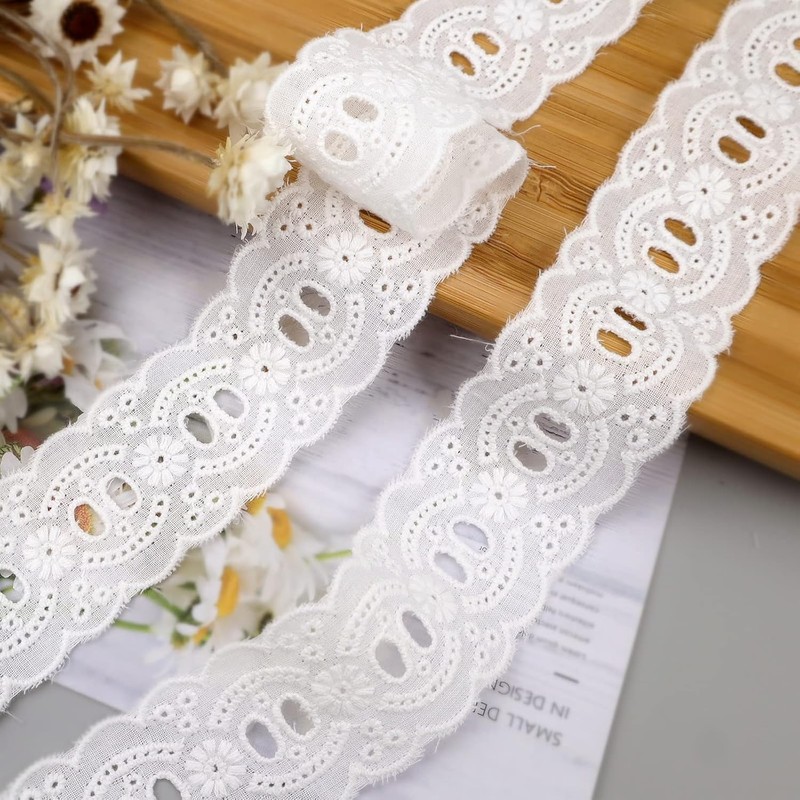 IDONGCAI Lazos de encaje blanco encaje bordado algodón tela de