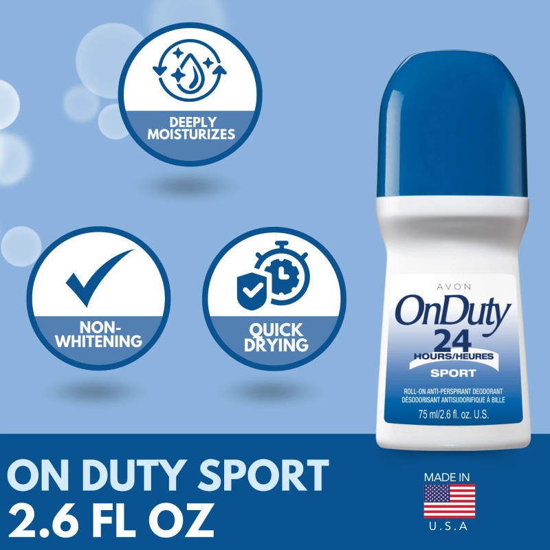 Avon On Duty Sport 24 Hr Roll-On Antiperspirant Deodorant, –