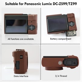 Rieibi ZS99 Camera case, Soft Camera Silicone Protective Case for Panasonic Lumix DC-ZS99, Accessories with 2 PCS Screen Protector, Lightweight - Coffee