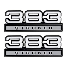 383 Stroker 6.2L Engine Emblems Badges White with Chrome Trim 4" Long Pair