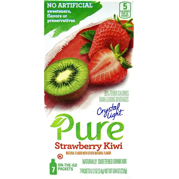 Crystal Light Pure Strawberry Kiwi On The Go Drink Mix, 7-Packet Box (4 Box Pack)