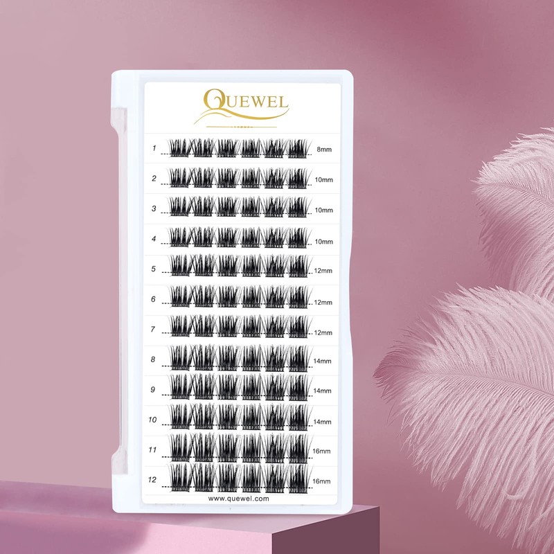 Individual Eyelashes, QUEWEL, Individual Eyelash Clusters, Lashes, C Curl, 10