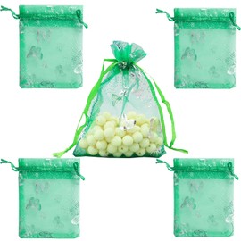 FAVORTALK Organza Gift Bags Drawstring Jewelry Pouches Small Wedding Party Favor with Butterfly Pattern for Valentine's Day Birthday Festival Gift 30 Pcs 7x9 cm/ 2.7 x 3.5 inches (Green02)