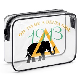 1913 Sorority Gifts for Women Elephant Makeup Bag Delta Sorority Girl Gifts Clear Cosmetic Bag Greek Sorority Gift Sisterhood Gift Elephant Lovers Gifts for Friend Sister Travel Zipper Toiletry Pouch