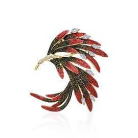 14K Gold Phoenix Tail Feather Brooch, Sparkling Moissanite Enamel Brooch - Beautiful Brooch Jewelry Gift (Red)