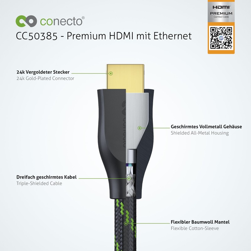 conecto CC50385 Premium Certified High Speed HDMI Cable with Ethernet