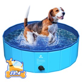 Pawaboo Foldable Dog Pool, Collapsible Pet Bath Pool Bathing Tub, Hard Plastic Doggie Wading Pool for Indoor and Outdoor, Portable Dog Swimming Pool for Small Medium Large Dogs and Cats (39"x12"