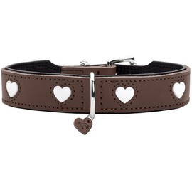 HUNTER Love Dog Collar, Colour: Brown/Black, Soft, Robust Cowhide Leather, Individually Sewn-in Hearts, Handmade, High, Particularly Soft, Made in Germany, Size 42