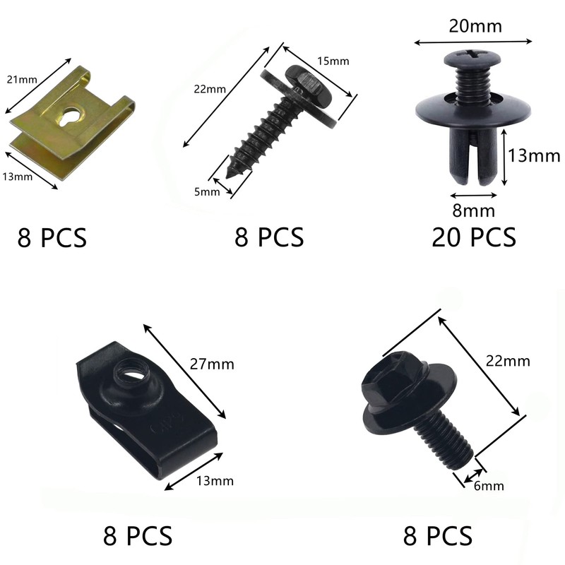 52 PCS Car Screws and Bolts,Undertray Screws,Auto Body Fender Screws,Car