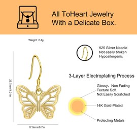 ToHeart Butterfly Earrings for Women Dainty Butterfly Earrings Dangling Gold Dangle Earrings Gifts