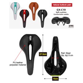 GORIX Bike Saddle Seat Comfortable Cushion with Rail Mountain Road Bicycle for Men and Women (GX-C19) (White×Red)