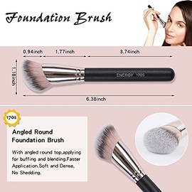 ENERGY Kabuki - Juego de 3 brochas de maquillaje profesional para aplicar polvos de base, corrector, bronceador, mezcla con base de crema líquida, polvos minerales, con bolsa de poliuretano