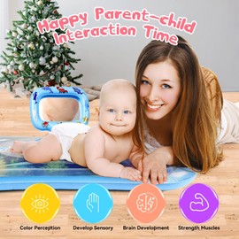 Inflatable Tummy Time Water Mat with Mirror – Portable Baby Play Mat for 0–12 Month Infants, Strengthen Muscles & Promote Sensory Development, Gift for Boys & Girls