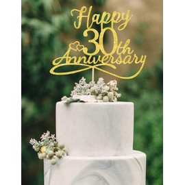 veegood - Decoraciones para tartas de 30 aniversario, decoración de 30 aniversario de boda, decoración para tartas de 30 aniversario, decoraciones para fiestas de 30 aniversario, decoraciones de 30 años de aniversario (purpurina dorada de doble cara) 30