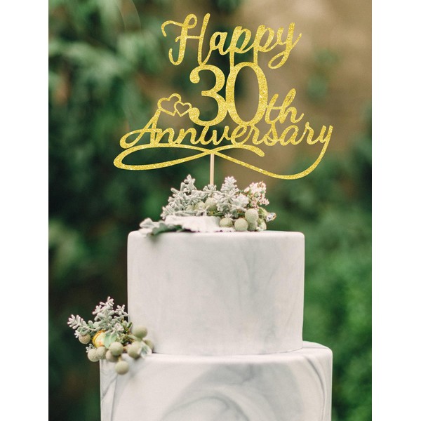 veegood - Decoraciones para tartas de 30 aniversario, decoración de 30 aniversario de boda, decoración para tartas de 30 aniversario, decoraciones para fiestas de 30 aniversario, decoraciones de 30 años de aniversario (purpurina dorada de doble cara) 30