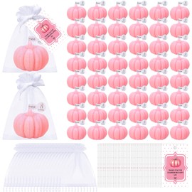 Treela 24 Set Pumpkin Candles Fall Baby Shower Party Favors for Guests Little Pumpkin Thank You Return Gifts Bulk for Thanksgiving Autumn Baby Shower Wedding Favors (Pink)