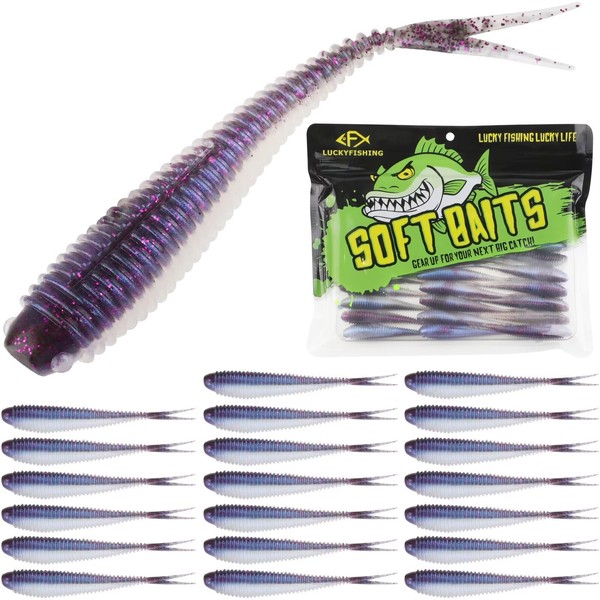 LUCKYFISHING Soft Plastic Baits Forked Tail Fishing Soft Bait for