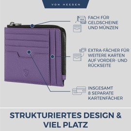 VON HEESEN Genuine Leather RFID Card Holder Made of Nappa Leather - 9 Compartments - Landscape Format Credit Card Holder for Men and Women, Violet, 03