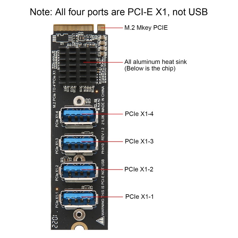 M.2 to PCIe Expansion Card PCIE 4 Ports Strong Anti