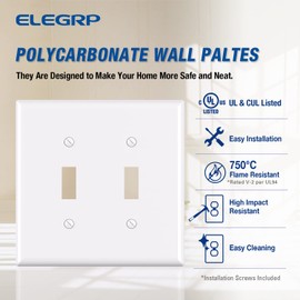 ELEGRP 2-Gang Toggle Switch Wall Plates, Mid-Size Unbreakable Thermoplastic Faceplate Cover for Toggle Dimmer Light Switches, UL Listed (1 Pack, Glossy White)