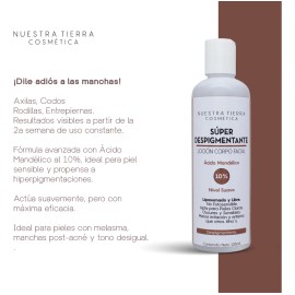 Loción Super Despigmentante Ácidomandélico 10% Axilas/rostro Momento de aplicación Noche Tipo de piel Todo tipo de piel