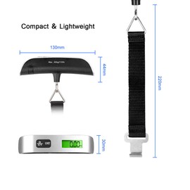 Electronic Luggage Scale Portable Suitcase Scale Digital Hanging Scales 110 lb/ 50KG Travel Scale with Tare Function Silver