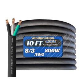 10 Feet 8/3 SOOW Cable Cord Wire - 8 Gauge 8 AWG 3 Conductor 600V Portable Power Extension Cord Cable with Ultra Flexible CPD Insulation Jacket