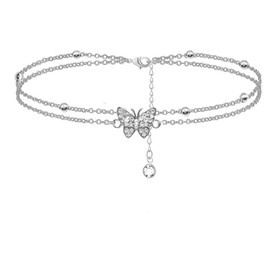 COLORFUL BLING Butterfly Anklet Adjustable Layered Anklet Summer Beach Holiday Jewelry Gift for Women-Silver