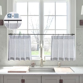 Blue Linen Kitchen Curtains 20 inch Length Pinch Pleat Cafe Curtains